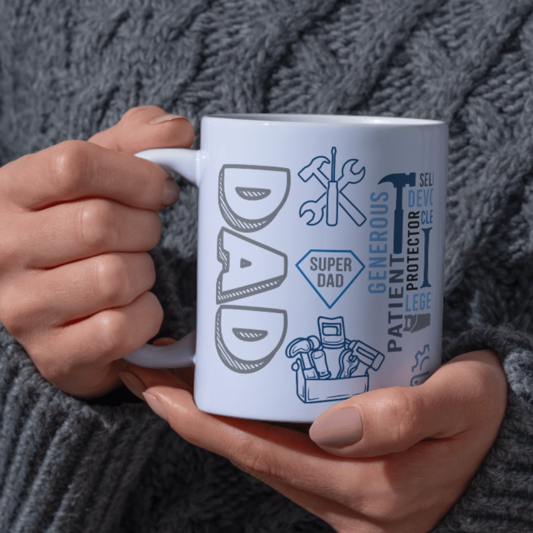 Dad Word Art Mug – Tool Theme Ceramic Cup