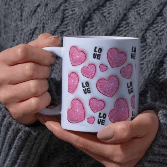 Love Heart Pattern Mug – Romantic Ceramic Cup