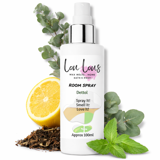 Lou Lous Dettol style Room Spray 100ml with lemon, eucalyptus and fresh herbal notes on white background
