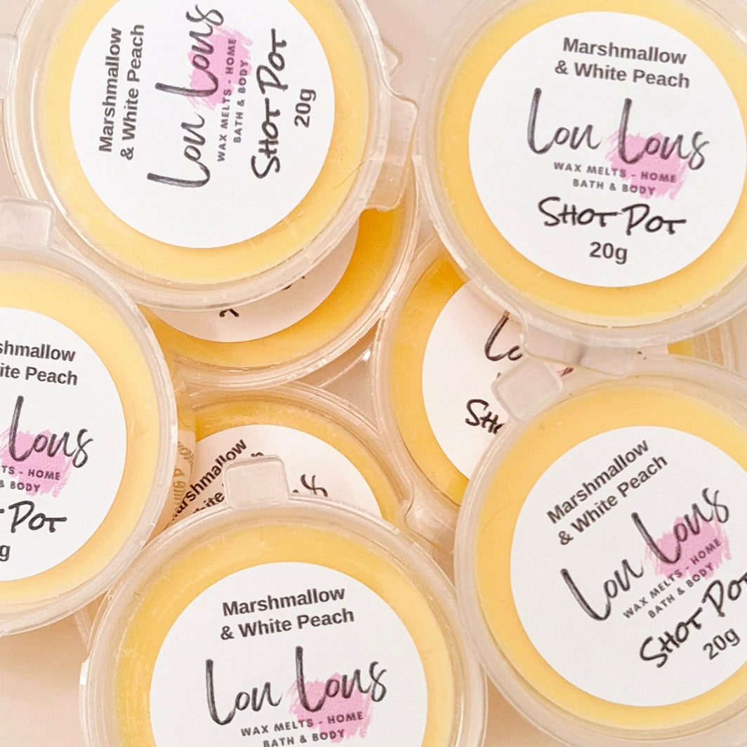 Marshmallow & White Peach Wax Melt Shot Pot